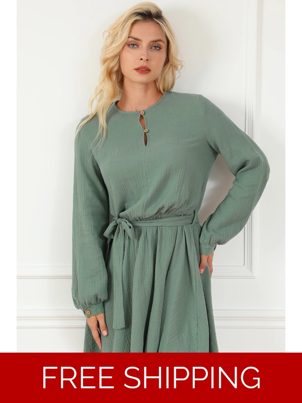 Tie Front Long Sleeve Mini Dress